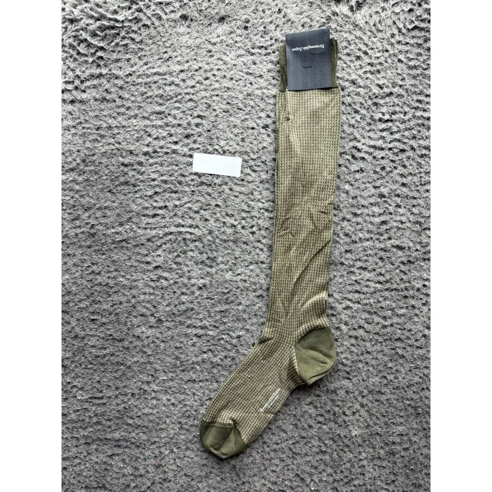 NWT Ermenegildo Zegna Pied de Poule Knee Socks Eucalyptus Microfan One Size